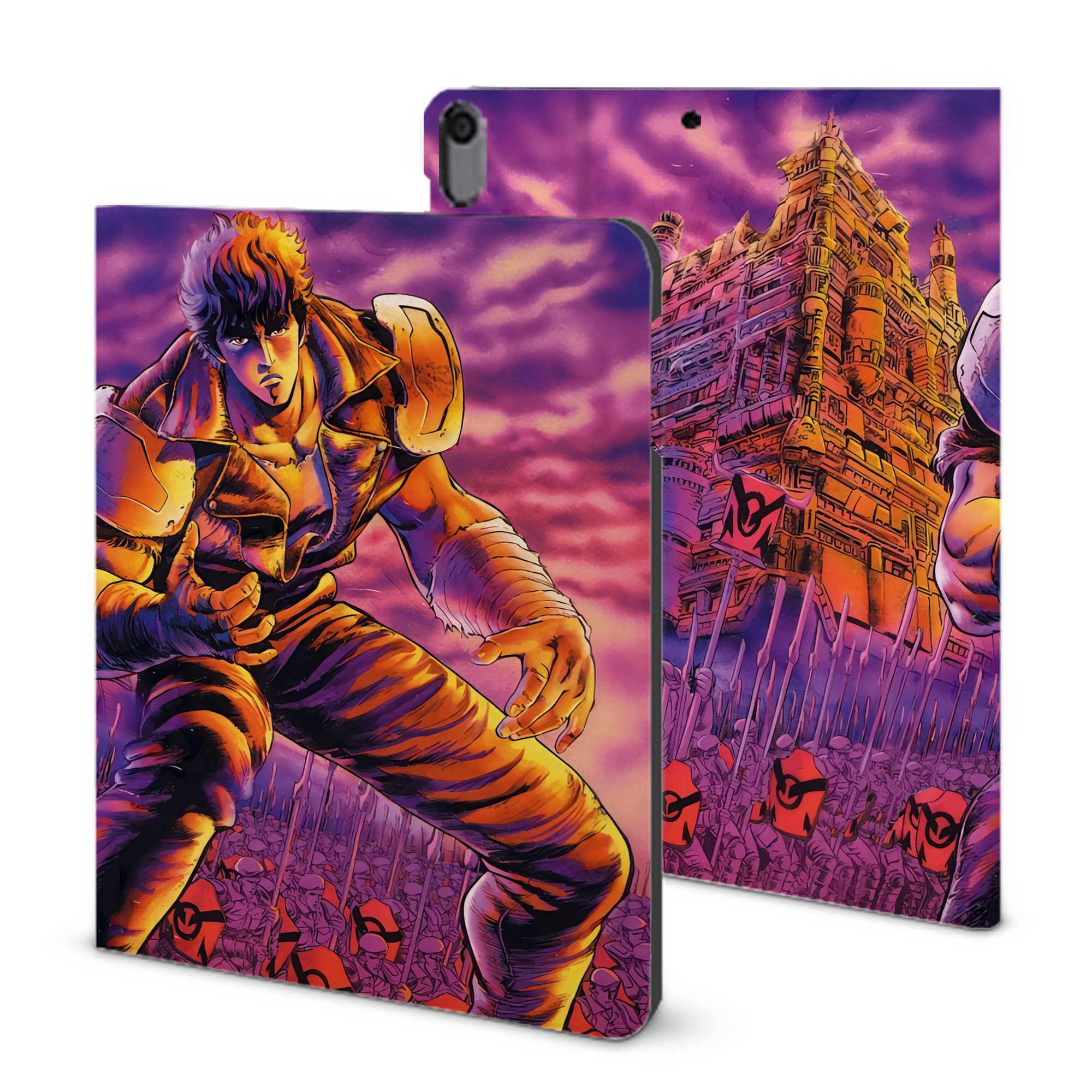 （画像用） 北斗の拳 Fist of the North Star IPad ケース ブック型 PUレザー TPU 耐衝撃 軽量 薄型 ペン収納なし 全面保護 IPad 各モデル対応